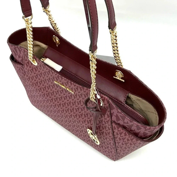 Michael Kors Large Jet Set Travel Chain Shoulder Bag Ruby Red - Picture 6 of 10